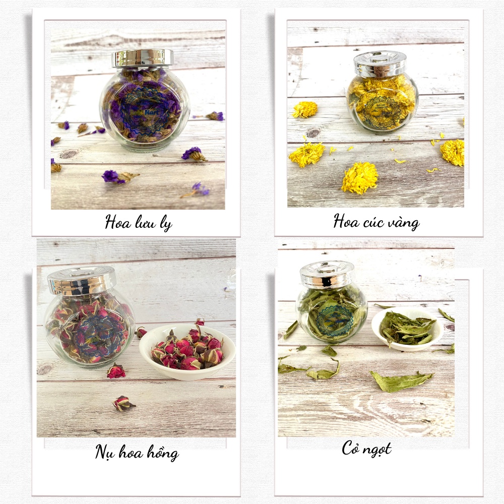 Trà hoa sấy khô robimart đẹp da (hoa cúc vàng, hoa lưu ly, nụ hồng, cỏ ngọt)