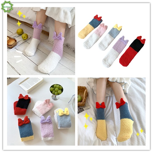 Cod Qipin Vớ Ống Đính Nơ Bằng Vải Lông Xù Ấm Áp Mùa Thu Đông Nhật Bản Cho Mẹ Bầu