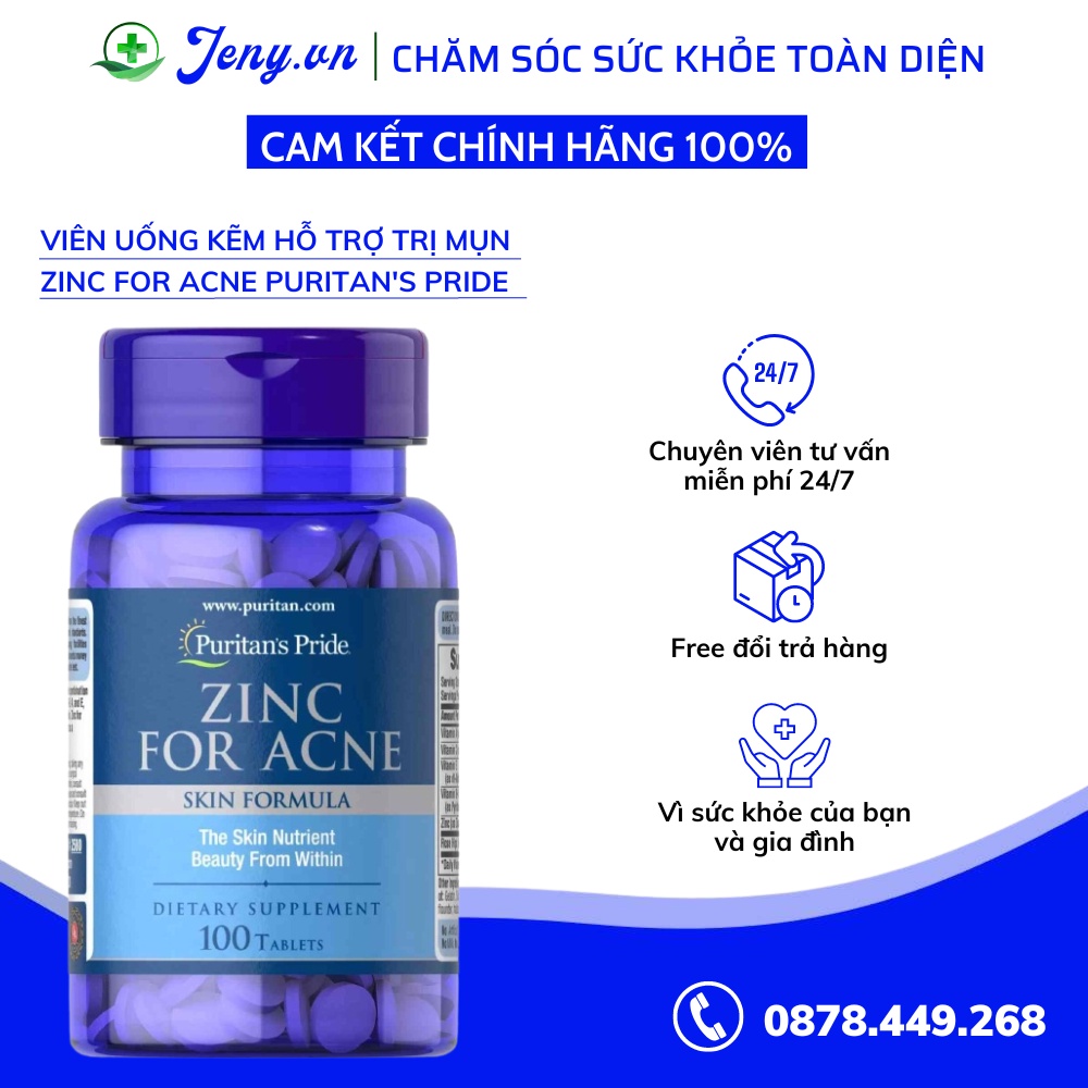 Viên Uống Kẽm Hỗ Trợ Trị Mụn Zinc For Acne Puritan'S Pride