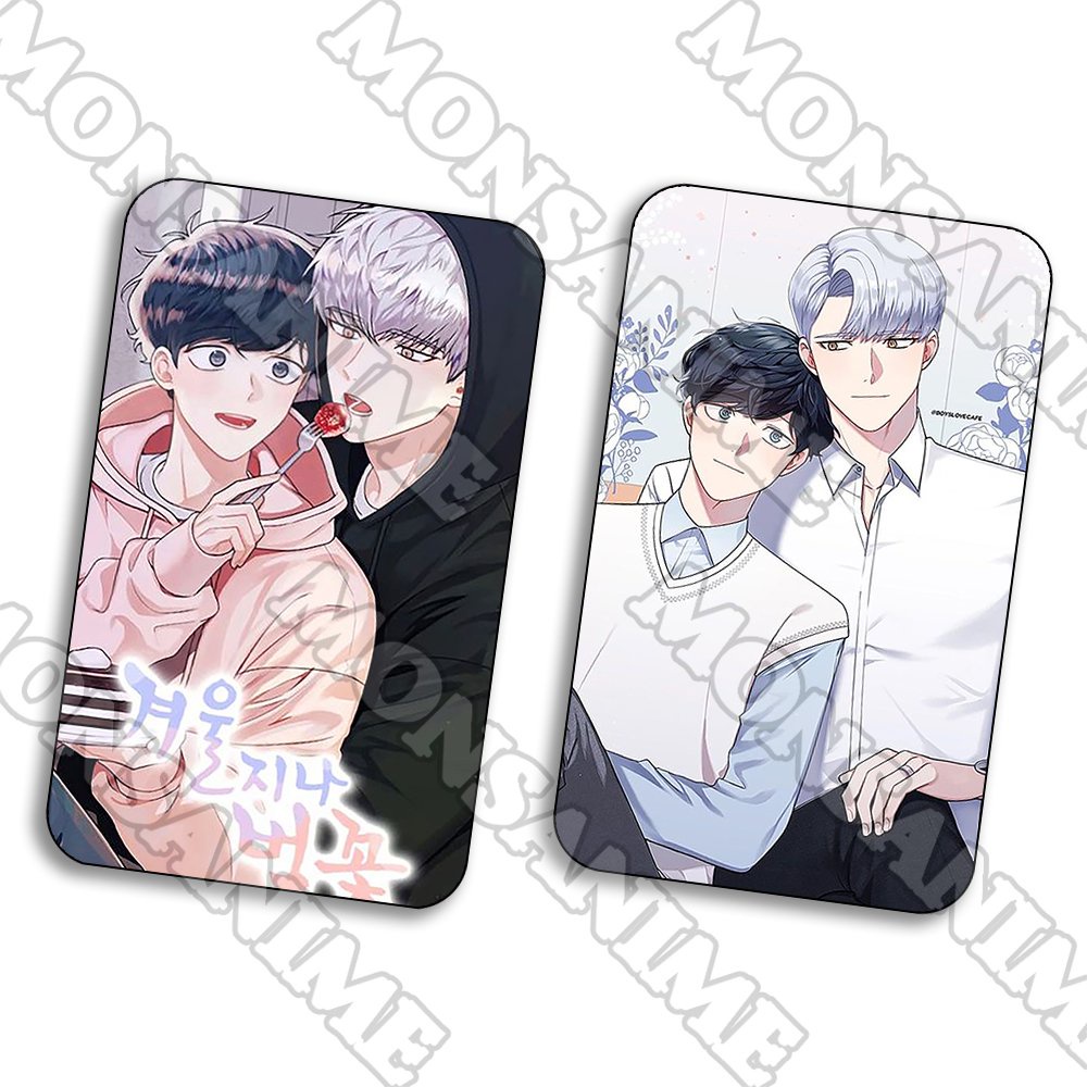 Ảnh card bo góc in hình MÙA XUÂN HOA NỞ ver ĂN BÁNH KEM BL manhua thẻ bo viền 5*8cm anime chibi