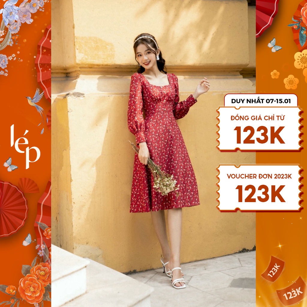 Váy cổ vuông hoa đỏ 2VA01585DO Lep'
