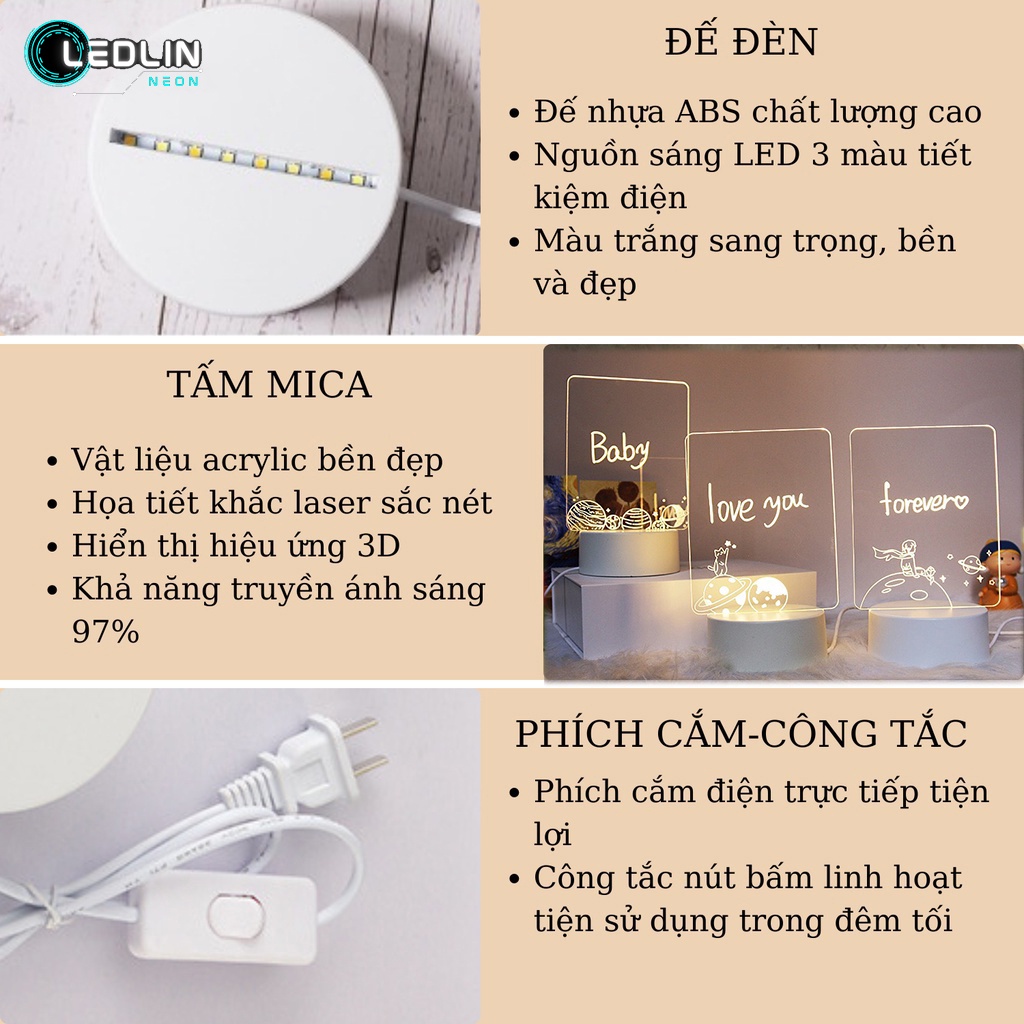 Đèn ngủ 3D theo tên Ledlin Khắc chữ theo yêu cầu Decor trang trí phòng ngủ Quà tặng sinh nhật Nhiều mẫu