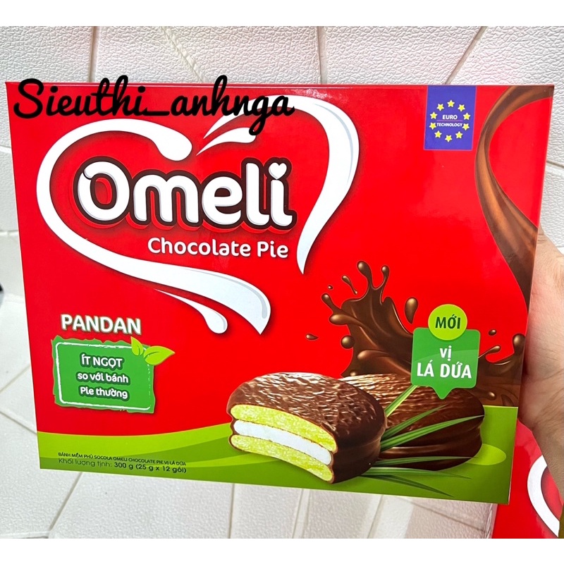 Bánh Omeli Chocolate Pie Lá Dứa/Chuối Hộp 300G