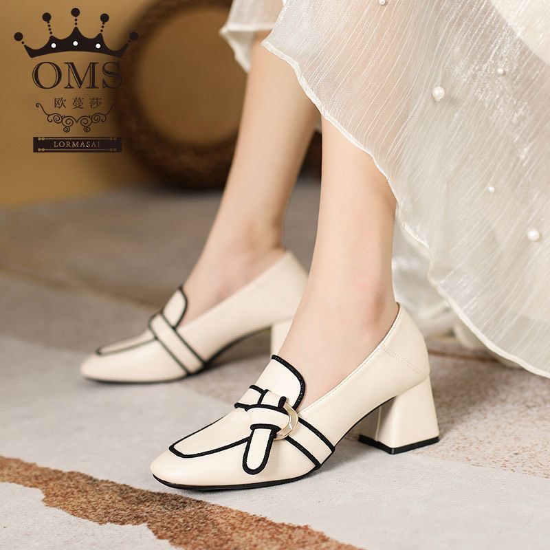 Giày cao gót nữ mũi vuông thắt nơ đen be kết hợp