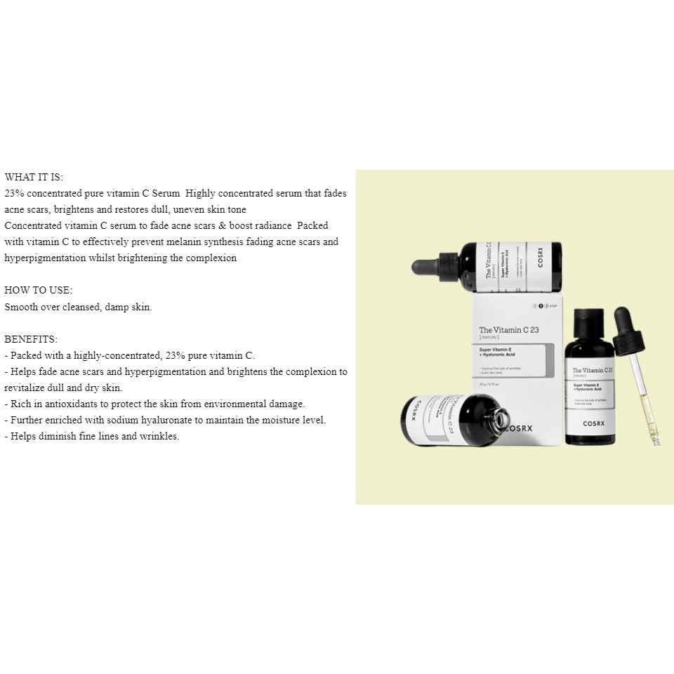 Serum Chứa Vitamin C 23% 20ml Giúp Xóa Đốm Nâu Và Cải Thiện Đốm Đen Trên Da Hiệu COSRX