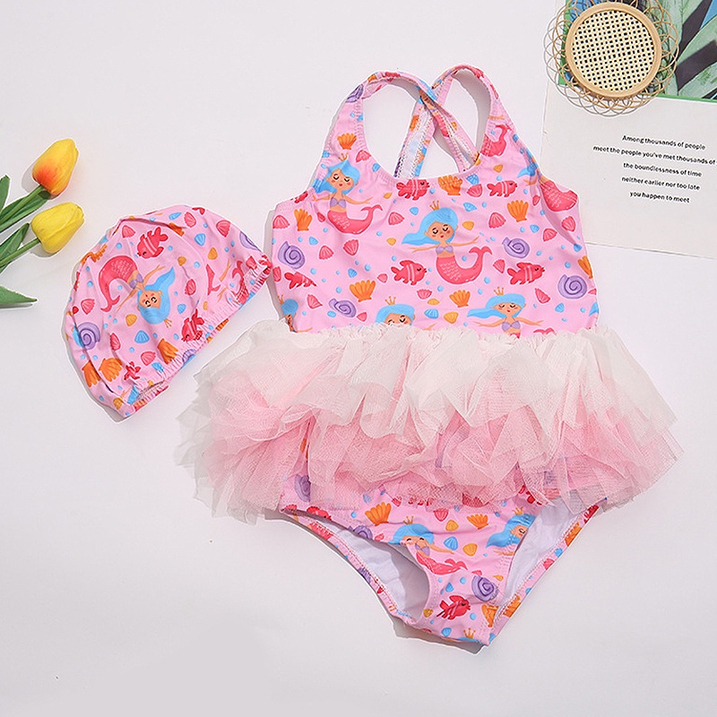 Đồ Bơi Một Mảnh In Hoạt Hình Kiểu Công Chúa AKKU Dễ Thương Cho Bé Gái