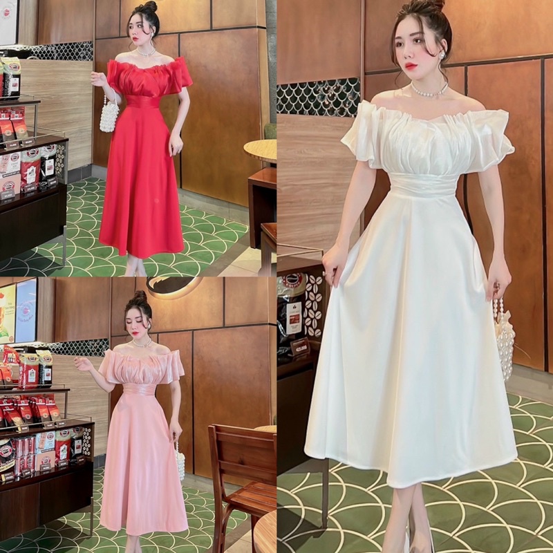 Váy trễ vai xoè dự tiệc kỉ yếu prom, đầm công chúa tiệc cưới cô dâu
