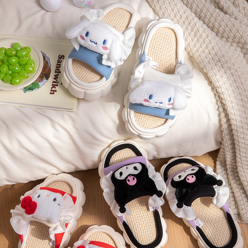 Dép Vải Lanh Họa Tiết Hoạt Hình Công Chúa Kuromi Thời Trang Xuân Thu Cho Nữ