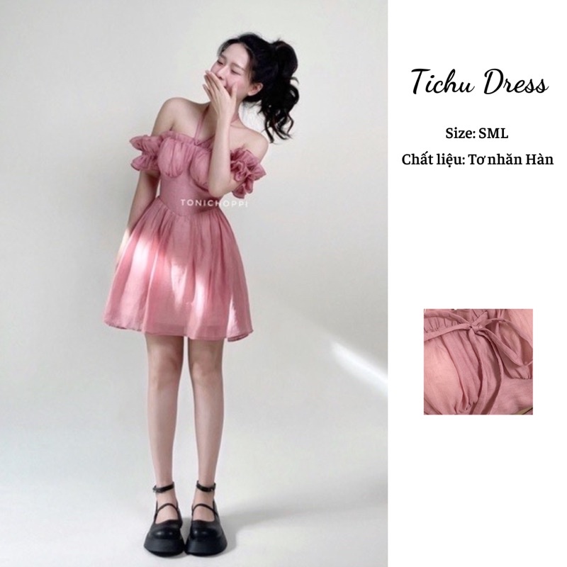 Đầm cúp ngực trễ vai màu hồng - Toni Choppi