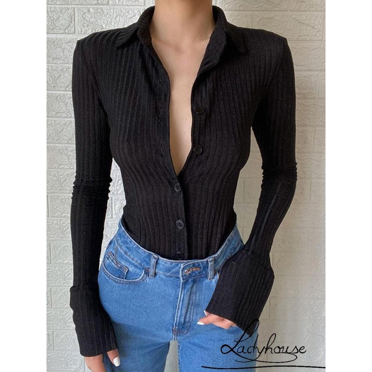 Áo Dệt Kim Tay Dài Dáng Ôm Màu Đen Thời Trang Xuân Thu Cho Nữ