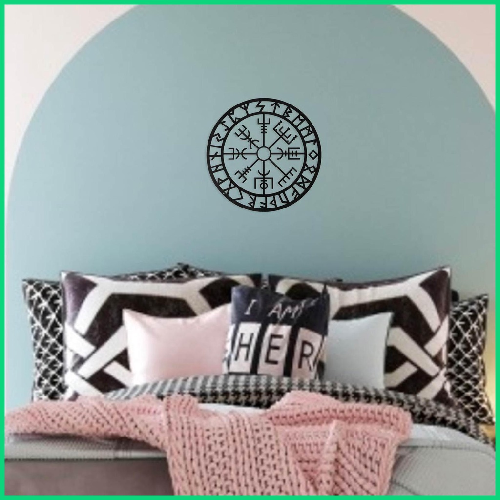 Biểu Tượng Vegvisir Rune Bằng Kim Loại Màu Đen Treo Tường Trang Trí