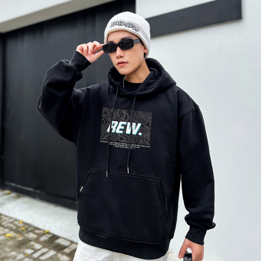 Áo Hoodie REW Nam Nữ trơn form rộng Unisex mẫu REW SÓNG HD14
