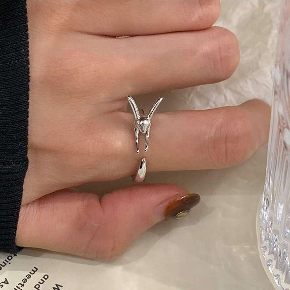 VANES1 Nhẫn Mạ Vàng Hồng Y2K Hình Thỏ Phong Cách Hàn Quốc Ngọt Ngào Cho Nữ
