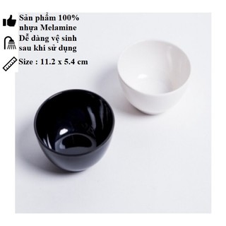 Chén cơm nhựa Melamine màu trắng/đen Size 11.2 x 5.4 cm