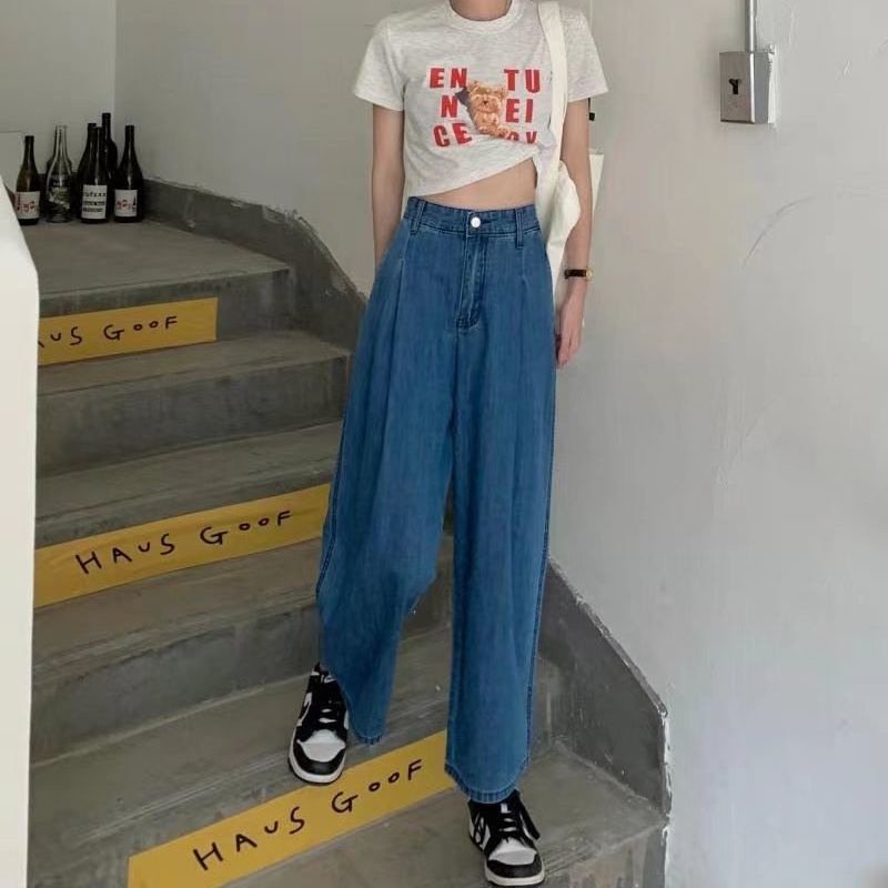 Quần Jean Ống Rộng Lưng Cao Tôn Dáng Thời Trang Phong Cách Hàn Quốc 2023