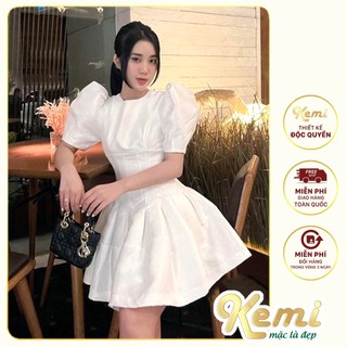 Đầm váy nữ tay bồng chiết ly thắt eo corset dáng xòe Kemi chất Tafta cao cấp thiết kế ulzzang hiện đại