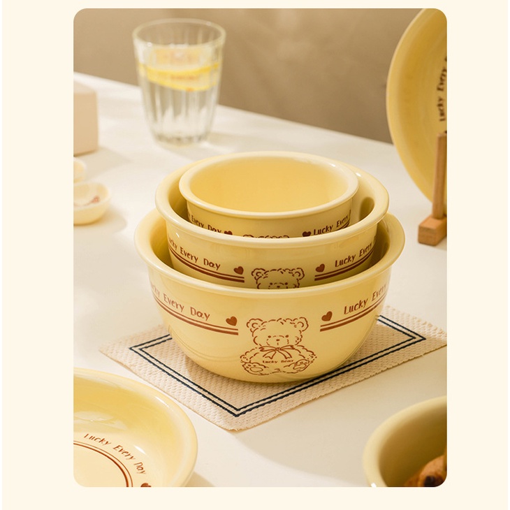 Bộ bát decor hình gấu lucky cute đáng yêu, Bộ bát ăn dặm cho bé hình gấu lucky Shopmegold1