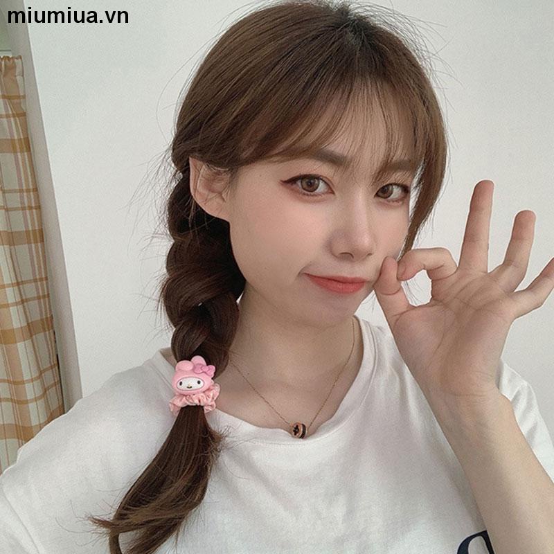 miumiuaSANRIO Dây Cột Tóc Hình Tròn Cỡ Lớn In Họa Tiết Hoa / Chú Heo Dễ Thương Thời Trang Cho Nữ