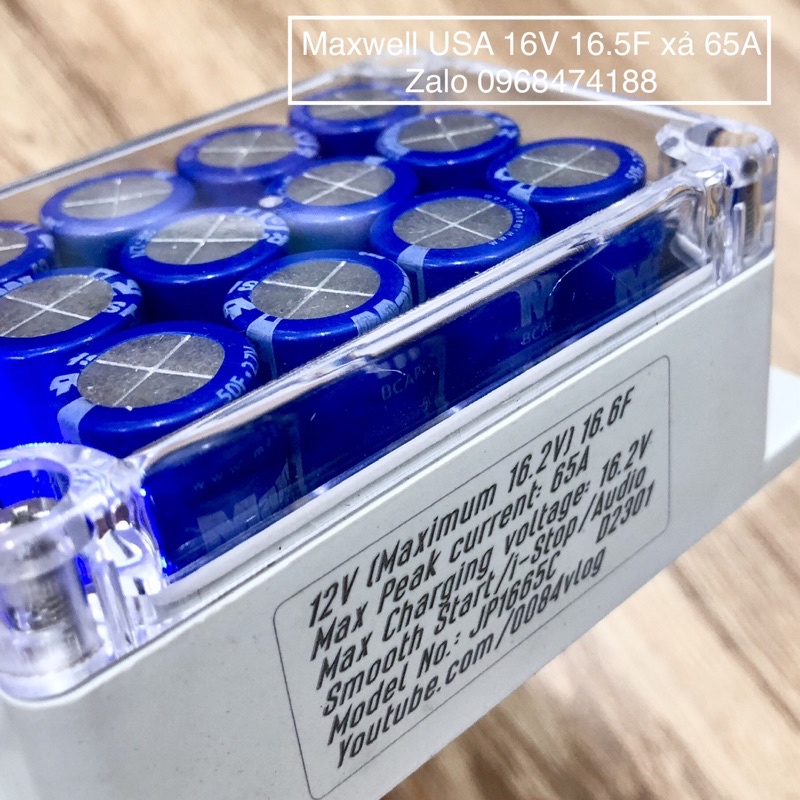 Siêu tụ điện Maxwell 16.5F 12V  xả 65A cho xe hơi, xe máy