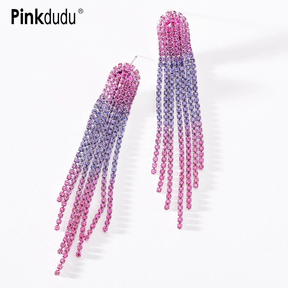 Khuyên tai Pinkdudu PD866 dáng dài bằng hợp kim đính đá màu tím gradient thời trang cho nữ