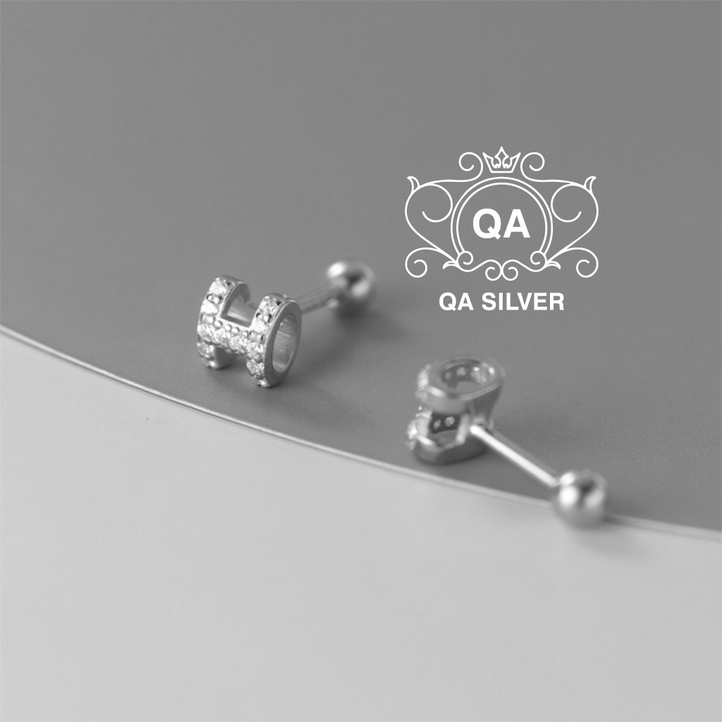 Khuyên tai bạc 925 hình chữ H khảm đá chốt bi vặn bông nữ S925 LETTER QA SILVER Earrings EA221205