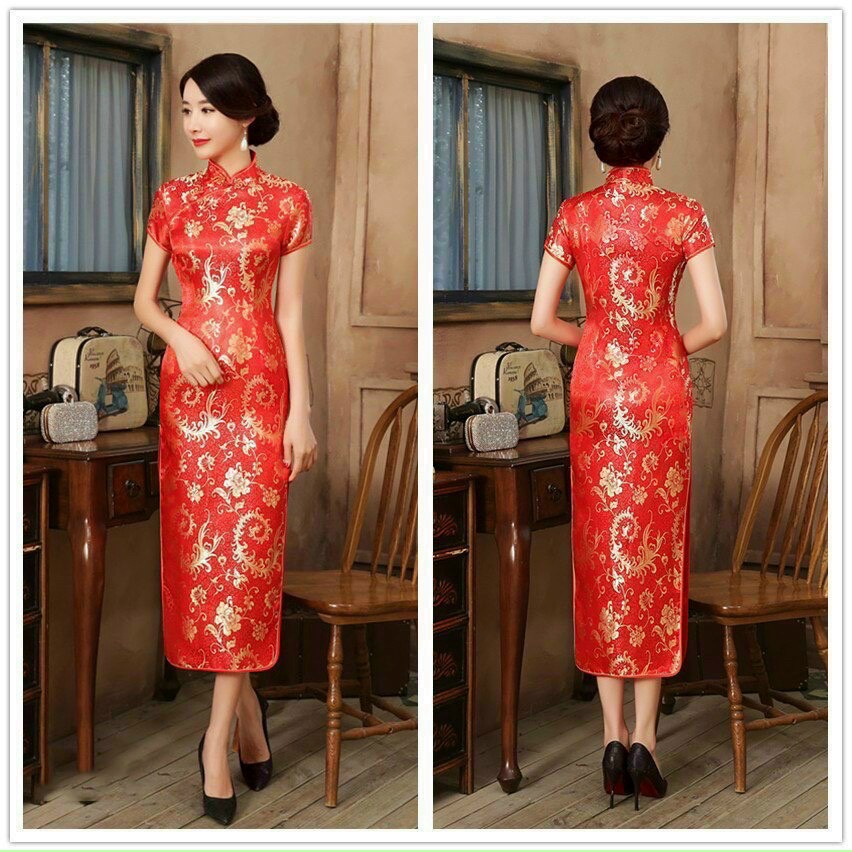 Đầm sườn xám cổ tàu phom dài cực xinh váy cách tân