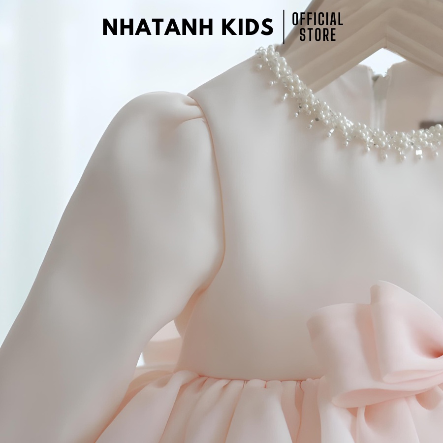 Váy bé gái NHATANH KIDS voan tay dài viền hạt xung quanh cho bé gái dự tiệc từ 0-12 tuổi  NA31