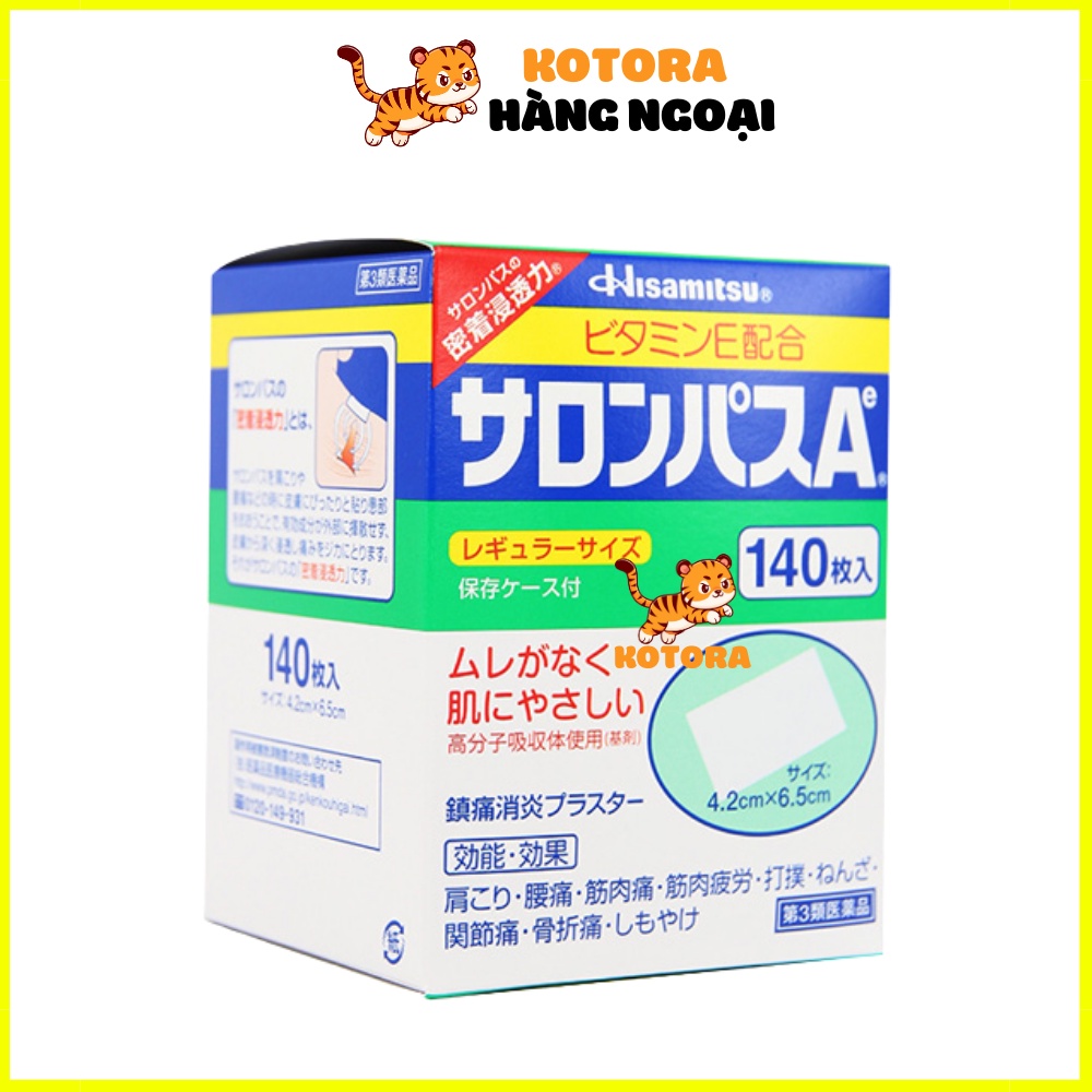 Cao dán Salonpas Hisamitsu nội địa Nhật Bản 140 Miếng giảm nhanh chóng đau lưng, đau vai, đau đầu, đau nhức mỏi cơ,
