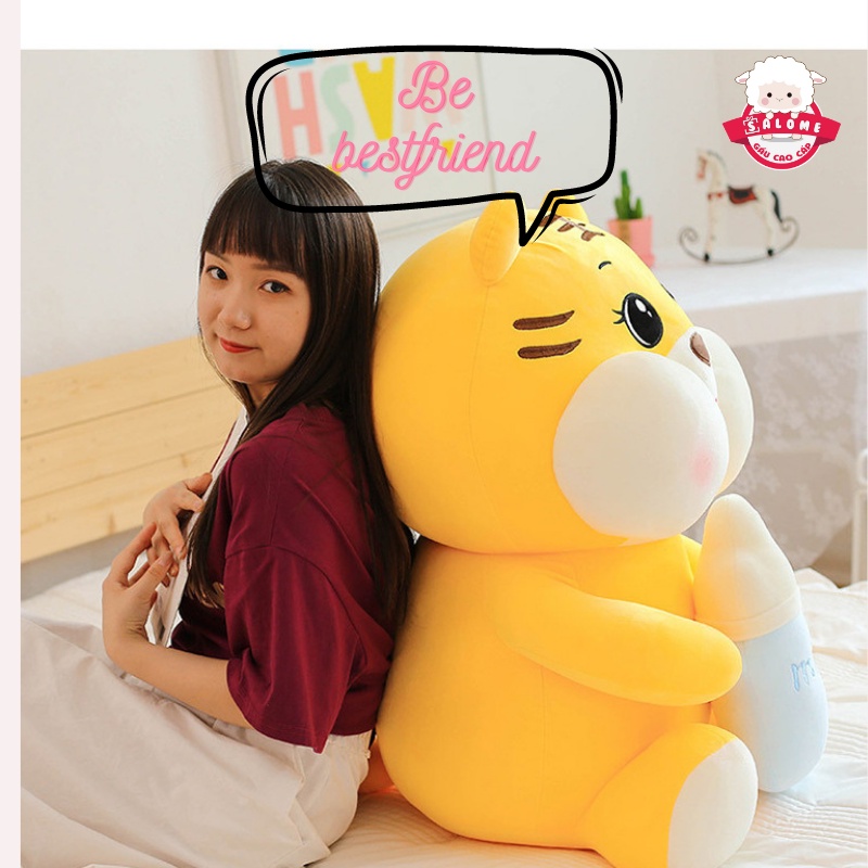 Gấu Bông Heo Ôm Bình Sữa SALOME, Thú Hổ Milk Cao Cấp Vải Miniso