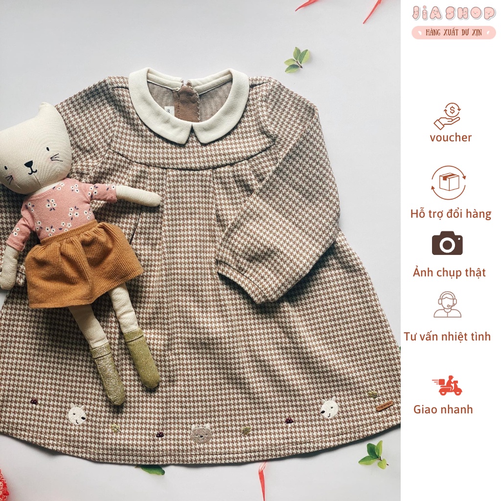 Váy Len Nâu Kẻ Dài Tay Thu Đông Cho Bé Gái Agabang Size 90 - 120 V2200005