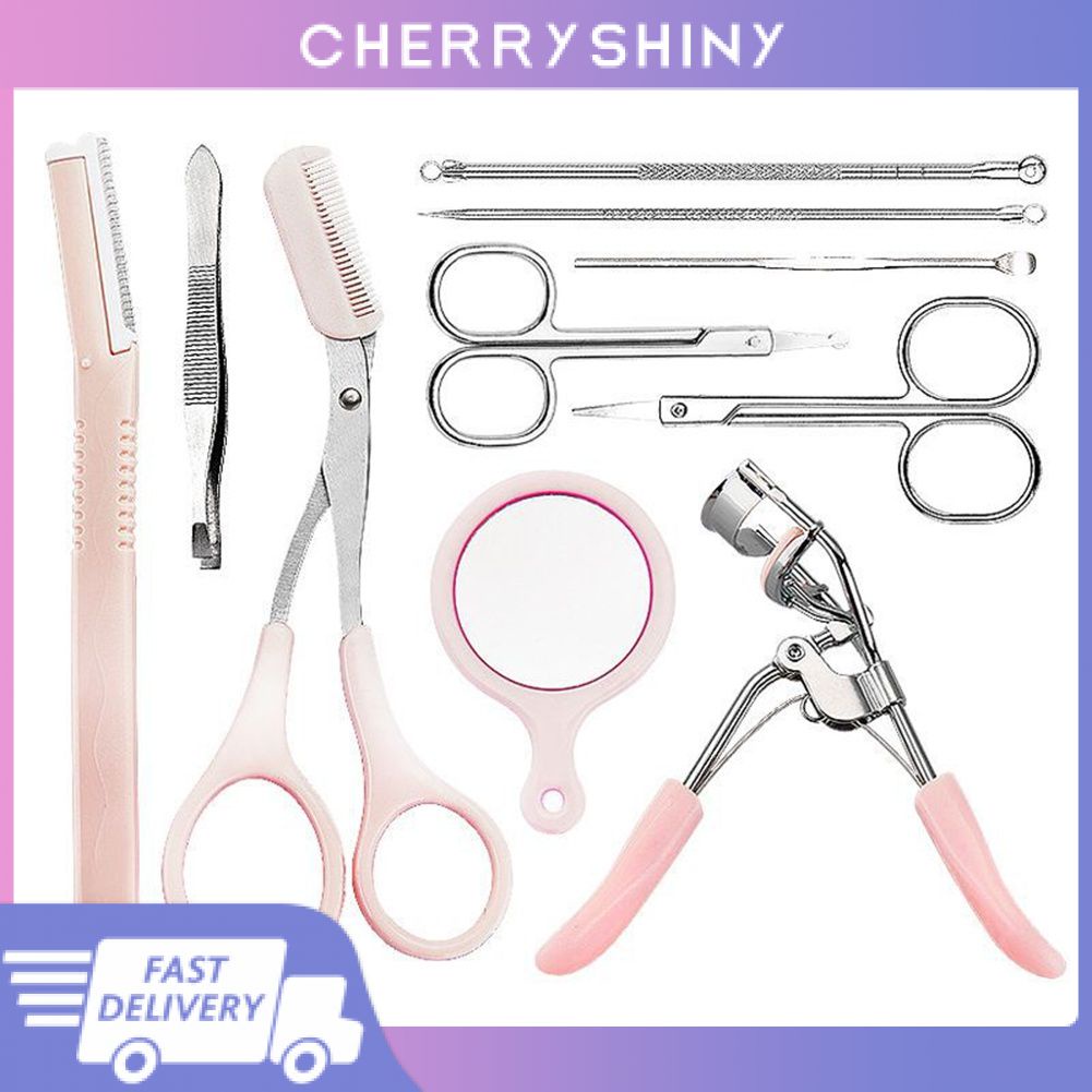 HOT! Dụng Cụ Tỉa Lông Mày Cho Người Mới Bắt Đầu Bộ 10 Chiếc Kẹp Lông Mi Nhíp Lược Chải Lông Mày Kéo Cạo Lông Mày Kéo Cắt Lông Mũi