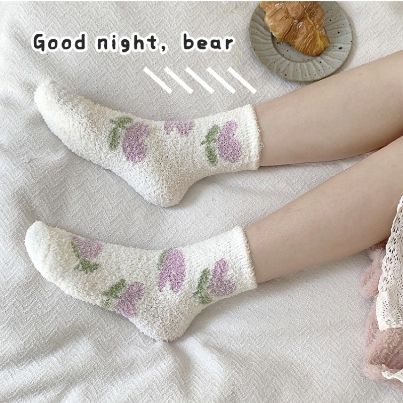 Tất lông dệt hoạ tiết cute xinh xắn  Vỡ nữ mùa đông lông dày TAT13