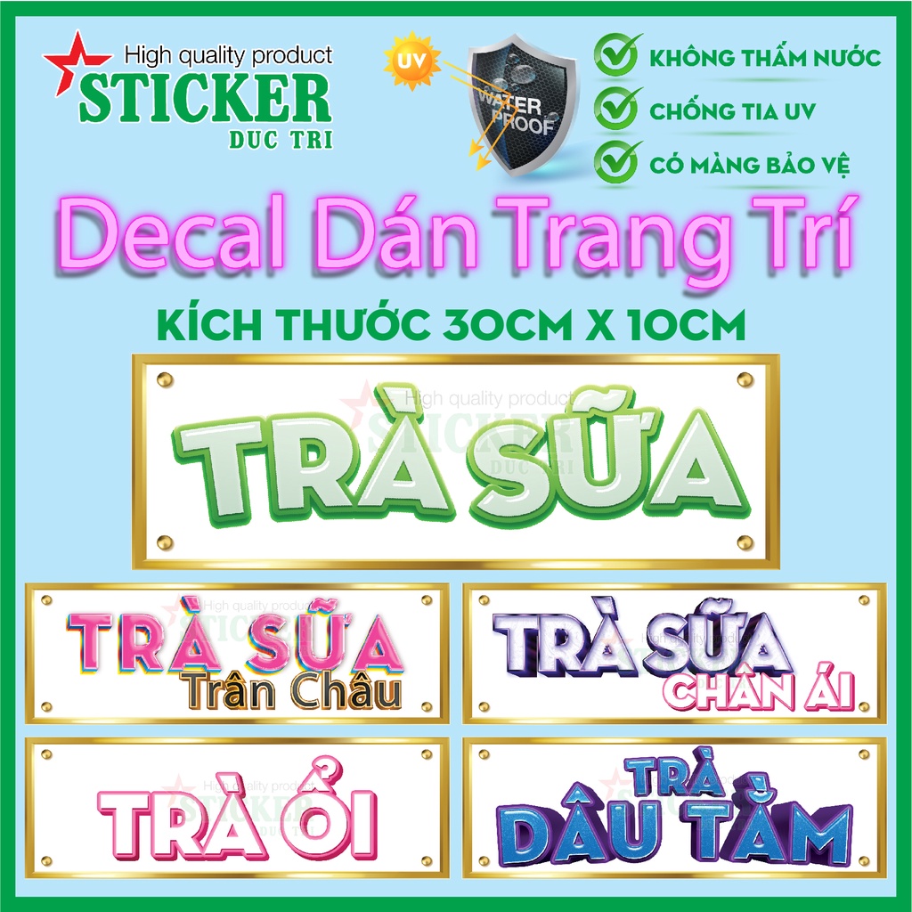 MIẾNG DÁN TRÀ SỮA, TRÀ ĐÀO, TRÀ BÍ ĐAO, TRÀ ỔI, TRÀ XOÀI, TRÀ TẮC..  Sticker Dán Kính, Tường, Gạch Men, Gỗ