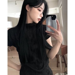 Áo Thun Tay Ngắn Cổ Cao Màu Sắc Đơn Giản Phong Cách Retro Đường Phố Thời Trang Mùa Hè 2023