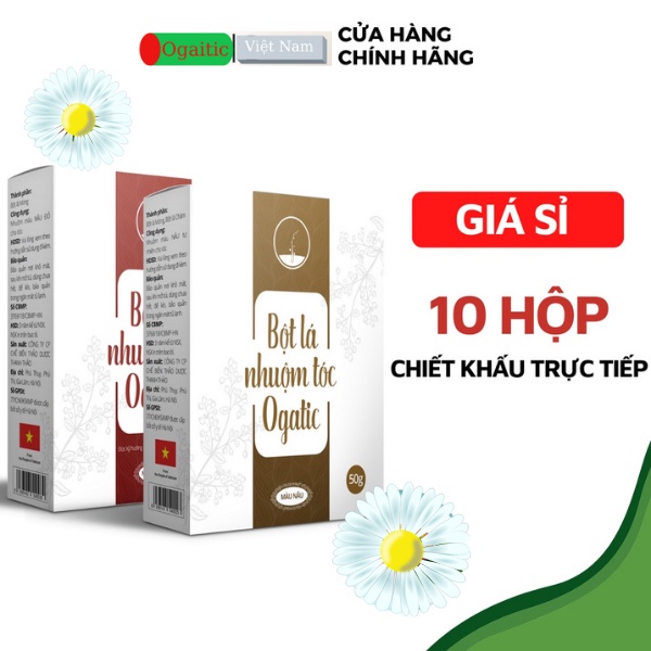 10 HỘP  Bột Lá Nhuộm Tóc OGATIC Thuốc nhuộm phủ bạc tóc  - Hàng Chính Hãng - Từ thảo dược Lá móng - Lá chà