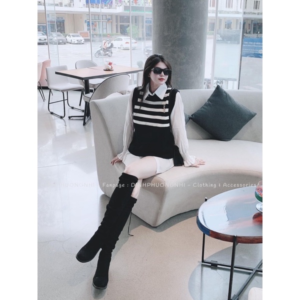 ÁO LEN GILE KẺ TẶNG KÈM TAG ĐEN TRẮNG