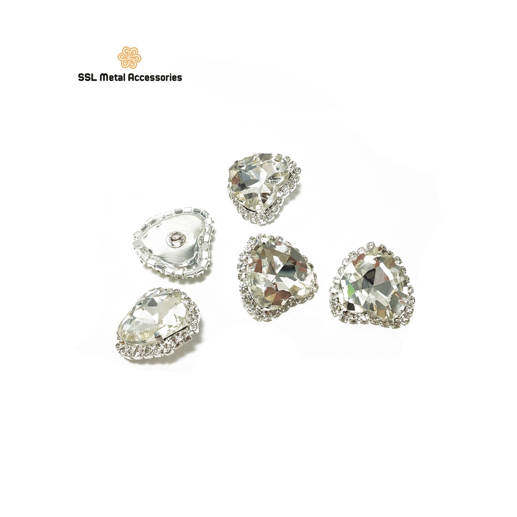 Cúc áo kim loại thời trang mới hình trái tim đính đá dành cho áo vest, sơ mi, áo dạ... QQ-17 24*22mm