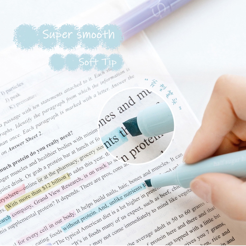 Bộ 6 Bút dạ quang Ngòi Mềm Dùng Vẽ Tranh Cho Học Sinh ouyou