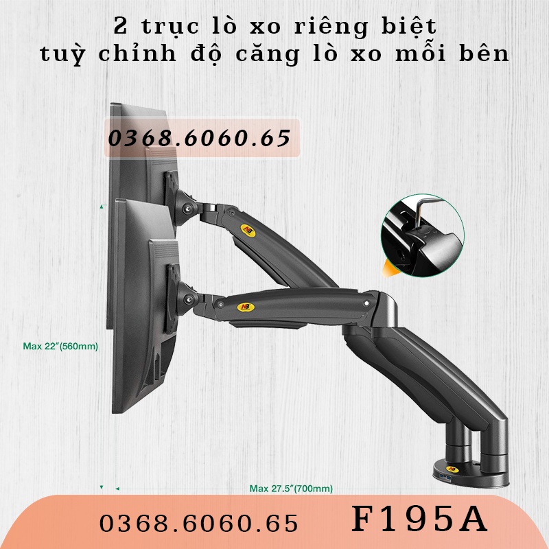 F195A Giá Treo 2 Màn hình máy tính/ / Phiên bản F100A có 2 cánh tay/ Cao cấp hơn #F160 #H180