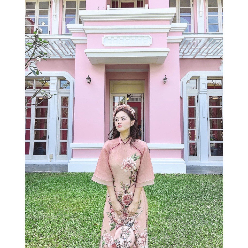 SÉT ÁO DÀI TRUYỀN THỐNG,ÁO DÀI CAO CẤP VOON TƠ 4 TÀ IN HỌA TIẾT CHIM CÔNG VIỀN ĐÔ SANG TRỌNG QUÝ PHÁI