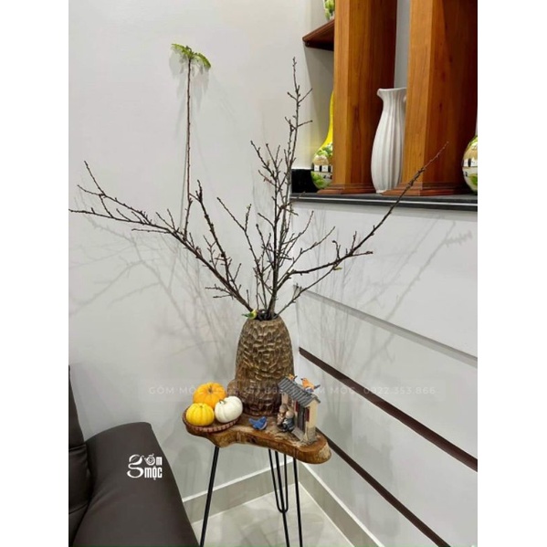 Bình hoa cắm đào Chuông gốm củ lạc, gốm Bát Tràng, cắm đào, mận, tuyết mai