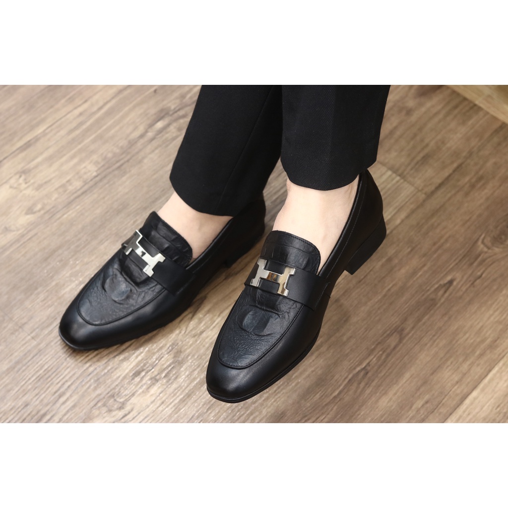 Giày Lười Nam Da Bò  mã G072  - Giày Lười Công Sở màu đen- Giày Nam Cao Cấp hình chữ H