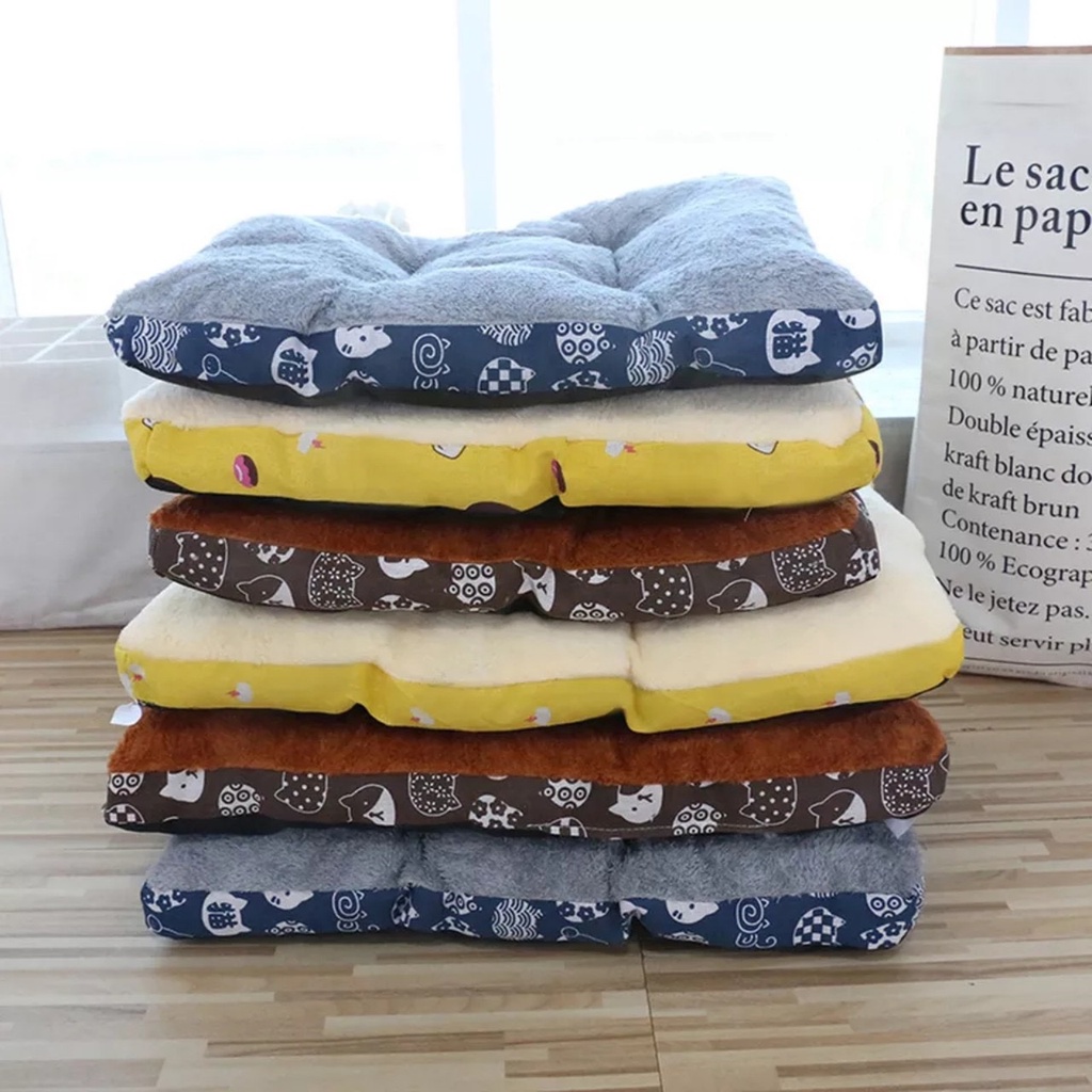 Nệm thảm lót chó mèo ấm áp mùa lạnh dùng được cả 2 mặt , bông dày tặng kèm gối khúc xương thú cưng gặm