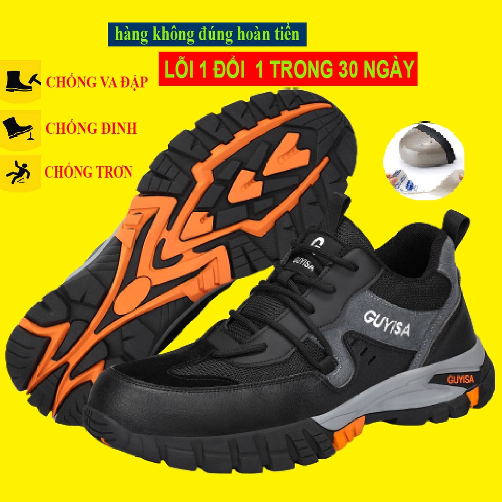 Giày bảo hộ lao động nam thời trang Guyisa 1109 mũi thép chống đinh va đập đi công trình bảo hành 6 tháng lỗi 1 đổi 1