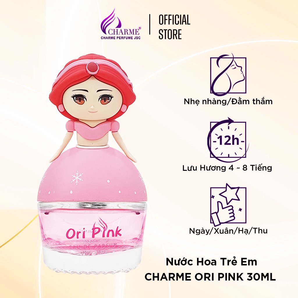 Nước hoa trẻ em, Charme Ori Pink, dịu nhẹ, hương hoa hồng, mềm mại, nhẹ nhàng, giúp bé tự tin, 30ml