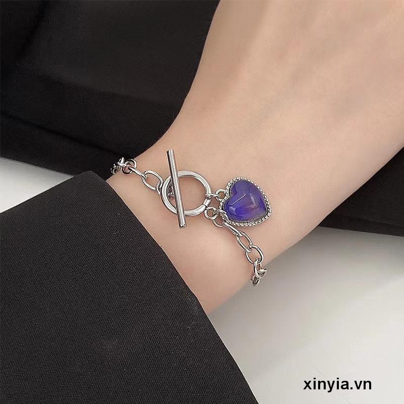 Vòng cổ / Vòng Tay Mặt Trái Tim Thay Đổi Màu Sắc Theo Tâm Trạng Thanh Lịch Bằng Thép Không Gỉ Cho Nữ