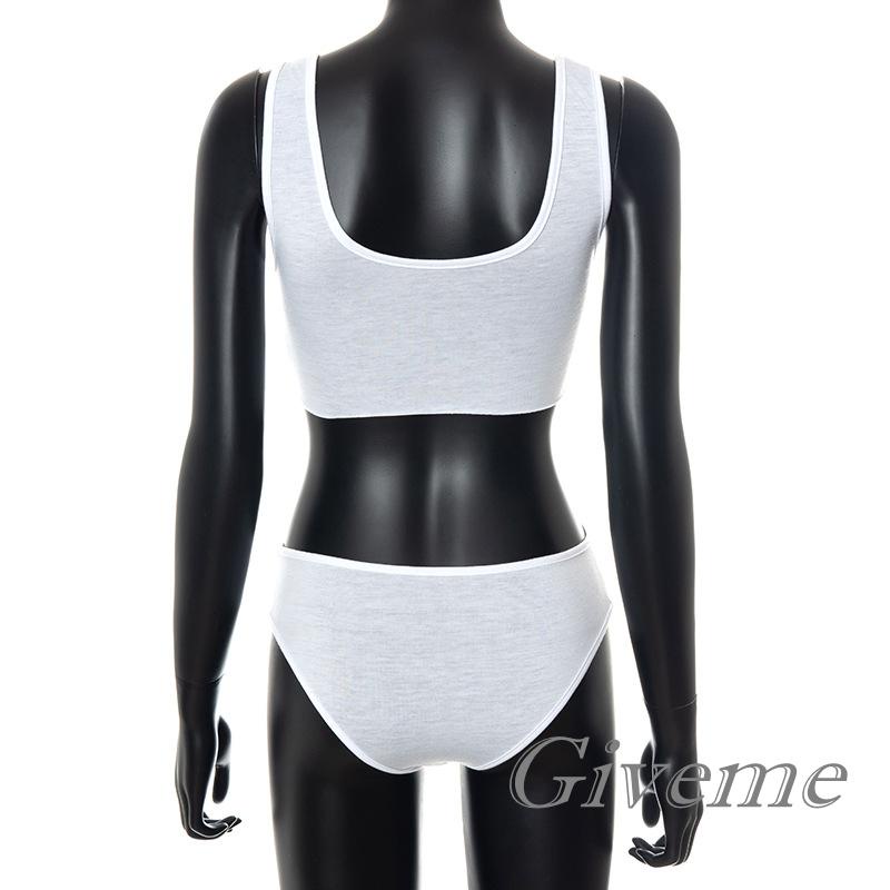 Bộ 2 Món Áo Croptop Sát Nách Cổ Chữ U In Họa Tiết Cherry + Quần Lót Thời Trang Cho Nữ