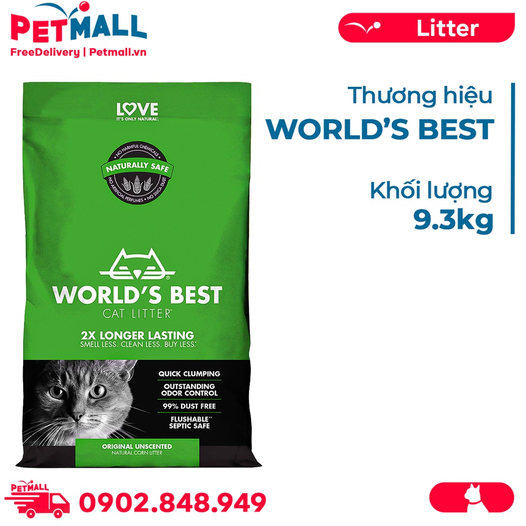 Cát vệ sinh World's Best Unscented 9.3kg - làm từ bắp - Corn Cat Litter Petmall