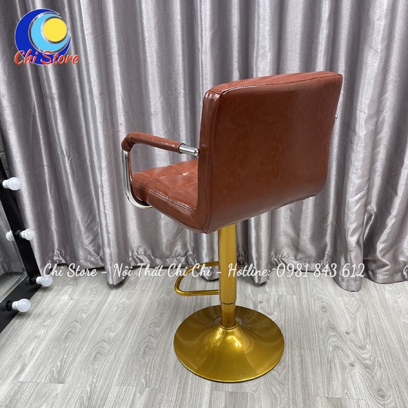 Ghế Quầy Bar Cao Chân Vàng, Ghế Xoay Tựa Lưng Ngồi Makeup, Trang Điểm Tuỳ Chỉnh 40/55cm Sang Chảnh