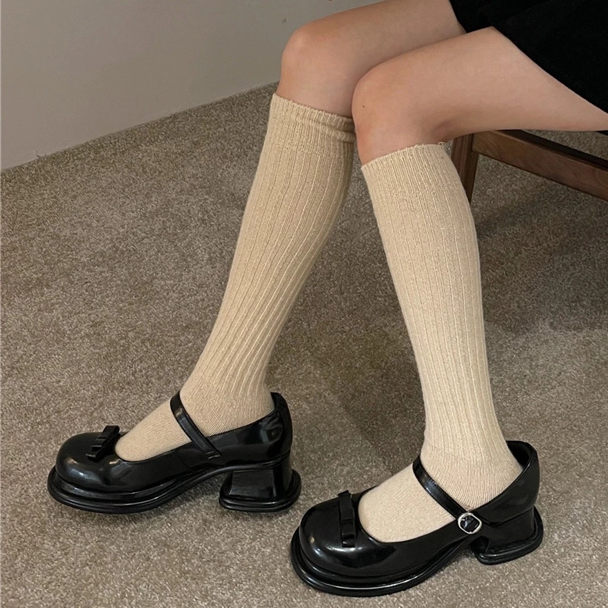 1 Đôi Tất Dệt Kim Dày Mềm Mại Thấm Hút Mồ Hôi Thời Trang Mùa Đông Phong Cách Lolita Nhật Bản